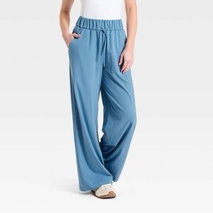 All In Motion Active Light High-Rise Pocketed Wide Leg Pants- Dusty Blue